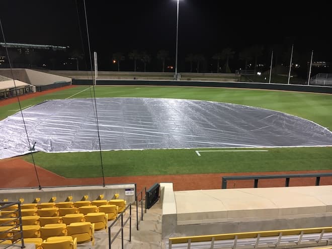 ball field covered with tarp